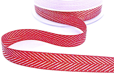 15mm Red-Iridescent Metallic Herringbone Ribbon by Berisfords