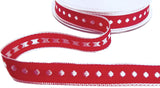15mm Red-White Woven Silk Spots-Borders Ribbon by Berisfords