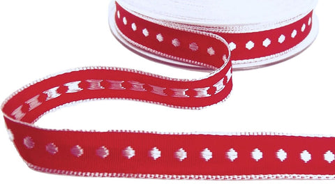 15mm Red-White Woven Silk Spots-Borders Ribbon by Berisfords