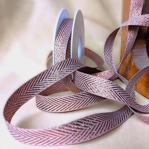 15mm metallic rose gold herringbone stripe ribbon