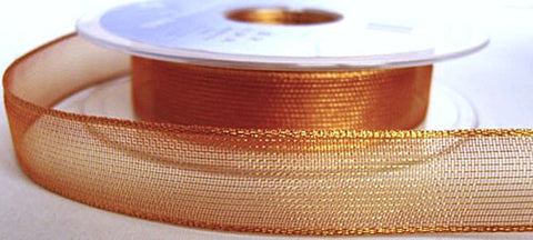 15mm Rust & Gold Metallic Shot Mesh Ribbon