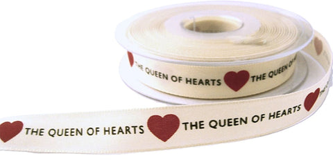 15mm Cream-Red Rustic Taffeta Queen of Hearts Ribbon, Berisfords