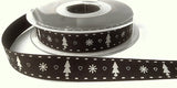 15mm Charcoal Festive Print Rustic Taffeta Ribbon, Berisfords