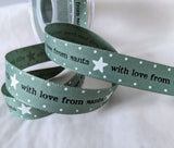 R8718C 15mm Green Rustic Taffeta Christmas Print Ribbon by Berisfords