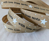 R8724 15mm Oatmeal Rustic Taffeta Christmas Print Ribbon by Berisfords