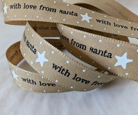 R8724 15mm Oatmeal Rustic Taffeta Christmas Print Ribbon by Berisfords