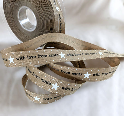 R8724C 15mm Oatmeal Rustic Taffeta Christmas Print Ribbon, Berisfords