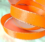 15mm Fluorescent Orange Satin Ribbon with Silver Metallic Edge | Berisfords