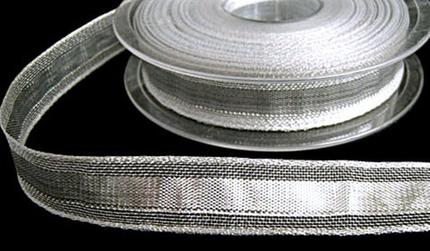 15mm Metallic Silver with a Lurex Centre & Mesh Stripes -Berisfords
