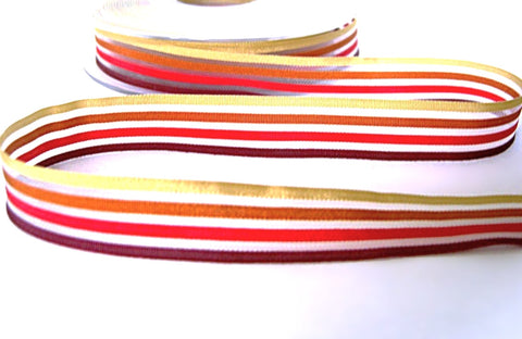 15mm Honey-Rust-Red-Maroon Solid & Sheer Stripe Ribbon