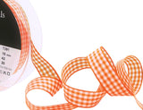 15mm Orange & White Traditional Gingham Polyester Ribbon - Berisfords