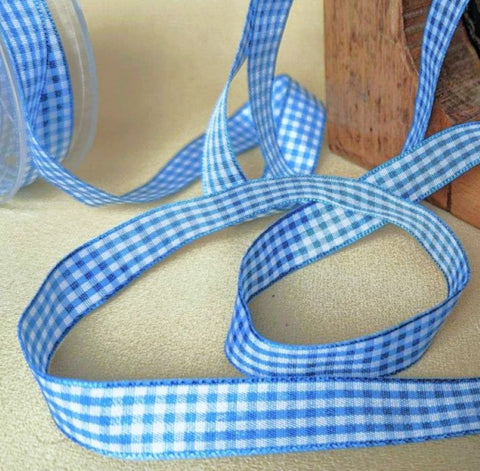 15mm Peacock Blue-White Traditional Gingham Ribbon by Berisfords