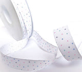 15mm White & Multi Spotty Polka Print Rustic Taffeta Ribbon