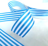 16mm Peacock Blue & White Stripe Soft Touch Taffeta Ribbon | Berisfords