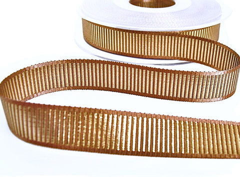 16mm Metallic Gold Grosgrain & Copper Brown Satin Ribbon | Berisfords