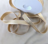 16mm width antique cream satin and metallic gold grosgrain ribbon by Berisfords Ribbons. Extensive range & cheap UK home delivery at Ribbonmoon online. 