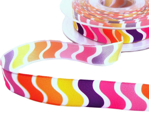 16mm Pinks & Multi Wavy Stripe Taffeta Ribbon Wired Edge | Berisfords