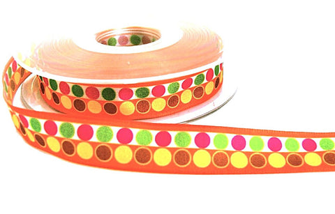 16mm Multi Colour-Spotty Striped Taffeta Ribbon by Berisfords
