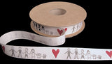 15mm Berisfords Rustic Taffeta Ribbon with a Cotton Feel and Appearance. Single Face Family and Love Heart Print