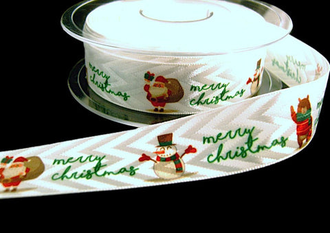 21mm White-Green Satin & Matte Christmas Print Ribbon | Berisfords