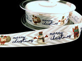Berisfords Satin and Matte Tonal Sheen Ribbon with a Single Face Merry Christmas Design