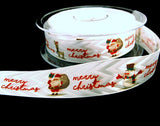 Berisfords Satin and Matte Tonal Sheen Ribbon with a Single Face Merry Christmas Design
