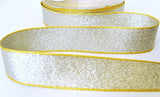 23mm Metallic Silver Textured Lame Ribbon with Yellow Borders