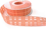 25mm Apricot Grosgrain & Sheer Check Wire Edge Ribbon | Berisfords