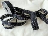 2.5cm black grosgrain and sheer check ribbon. Buy by the metre and cut to order. Order online with Ribbonmoon ribbons.