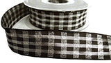 25mm Metallic Black & Silver Wire Edge Check Ribbon - Berisfords