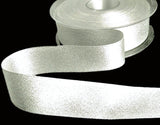 25mm Bridal White-Metallic Silver Glitter Satin Ribbon | Berisfords