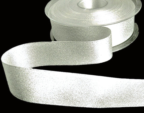 25mm Bridal White-Metallic Silver Glitter Satin Ribbon | Berisfords