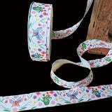 25mm White-Multi Butterfly-Garden Print Rustic Taffeta Ribbon