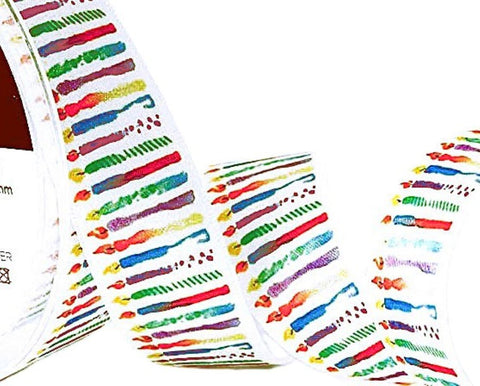 25mm White-Multi Candles Printed Satin Ribbon by Berisfords