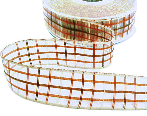 25mm Copper-Pearl-Brown Sheer Check Ribbon by Berisfords