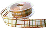 25mm Copper, Ecru & Green Sheer & Metallic Check Ribbon