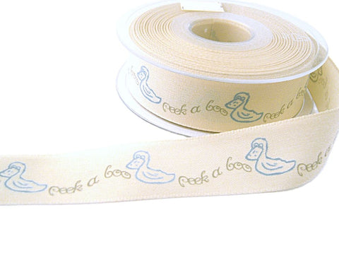 25mm Natural Baby Peek a Boo Print Rustic Taffeta Ribbon 