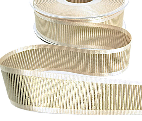 25mm Metallic Gold Grosgrain & Cream Satin Ribbon