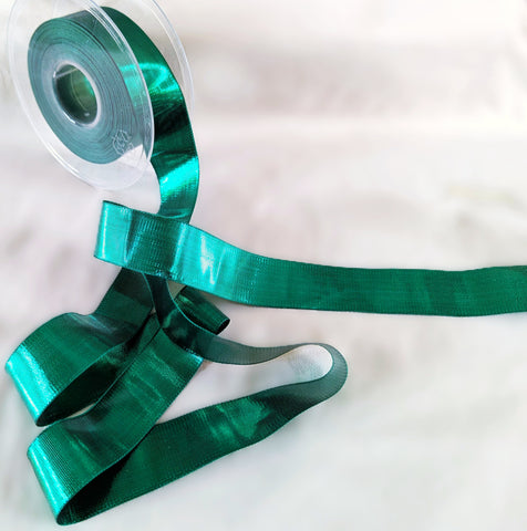 15mm Green Smooth Metallic Lurex Ribbon | Berisfords