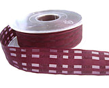 25mm Wine Grosgrain & Sheer Check Wire Edge Ribbon | Berisfords