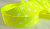 R8658 26mm Fluorescent Yellow Polka Dot Spotty Grosgrain Ribbon, Berisfords