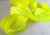 R8658 26mm Fluorescent Yellow Polka Dot Spotty Grosgrain Ribbon, Berisfords