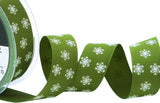 25mm Green & White Polka Flakes Print Rustic Taffeta Ribbon | Berisfords