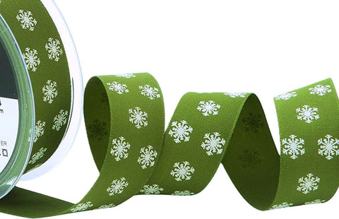 25mm Green & White Polka Flakes Print Rustic Taffeta Ribbon | Berisfords