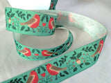 R1901 25mm Green Robin Christmas Rustic Taffeta Ribbon by Berisfords