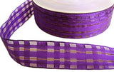 23mm Purple Sheer Check Ribbon with Thin Metallic Stripes