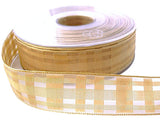 25mm Honey Gold Grosgrain & Sheer Check Wire Edge Ribbon | Berisfords