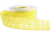 25mm Lemon Grosgrain & Sheer Check Wire Edge Ribbon | Berisfords