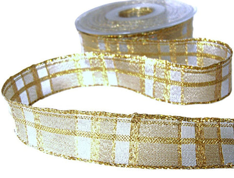 25mm Metallic Gold & Silver Check Mesh Ribbon
