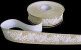 | 25mm Beige & White Flowery Print Rustic Taffeta Ribbon | Berisfords